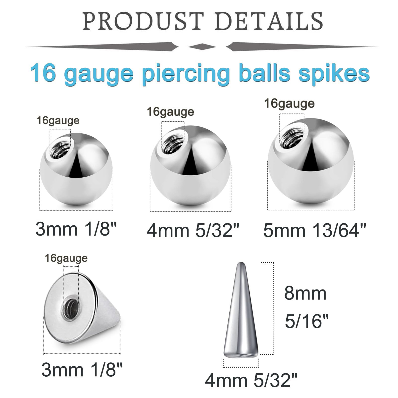 20pcs 16Gauge الفولاذ المقاوم  - مراجعة Body Jewelry Replacement Ball وسعره